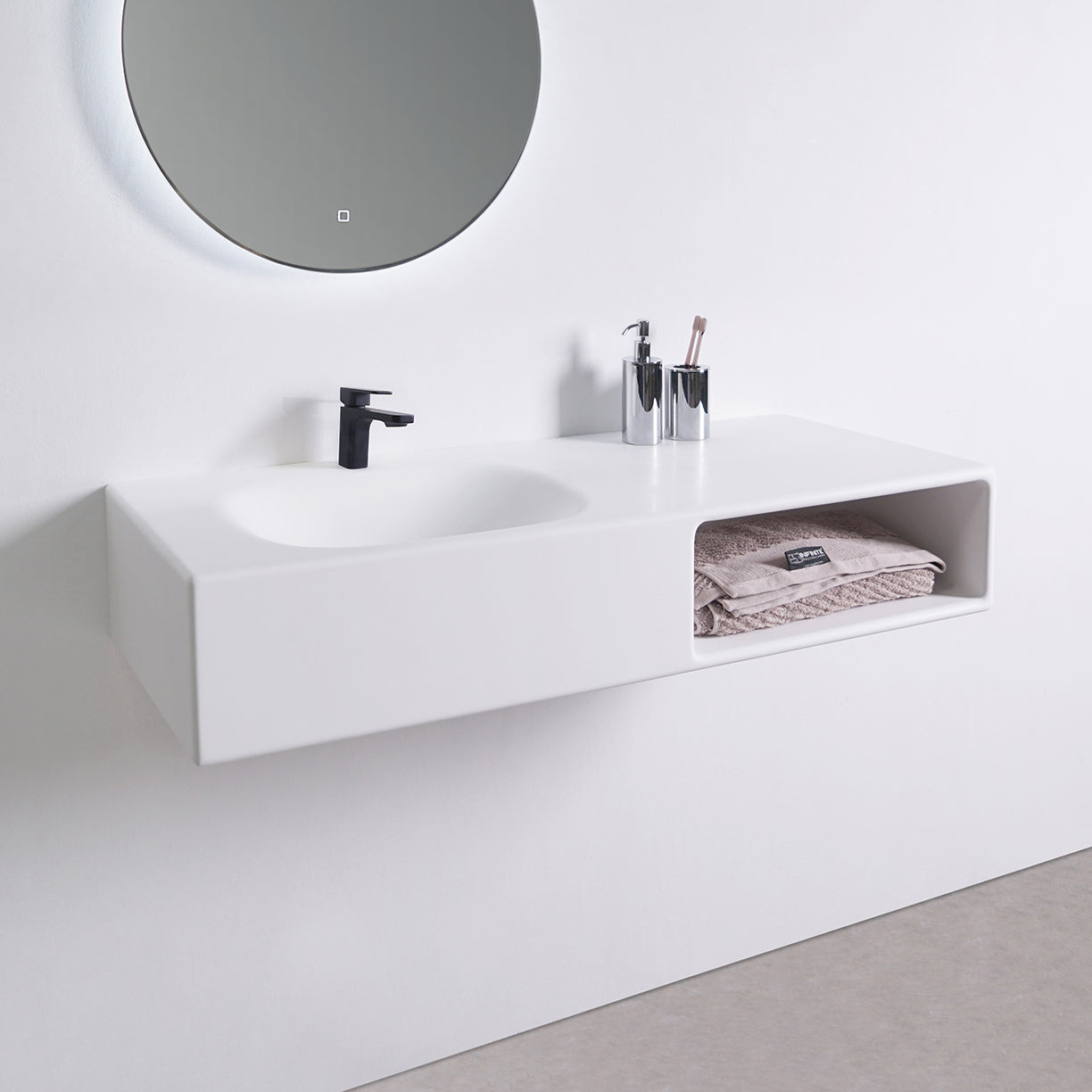 Spio WM 100L w/Shelf-WALL MOUNT WASHBASINS-訂造一體無縫洗手盆,Tailor made Washbasins,waterbasin hk, 浴室物料,浴室裝修,訂造洗手盆,浴室翻新,Bathroomware ,Bespoke bathroom,浴室配件,訂造浴室潔具,訂造浴室傢俬,香港 浴室設計 公司,best custom bathroom furniture HK, Infinite Bath