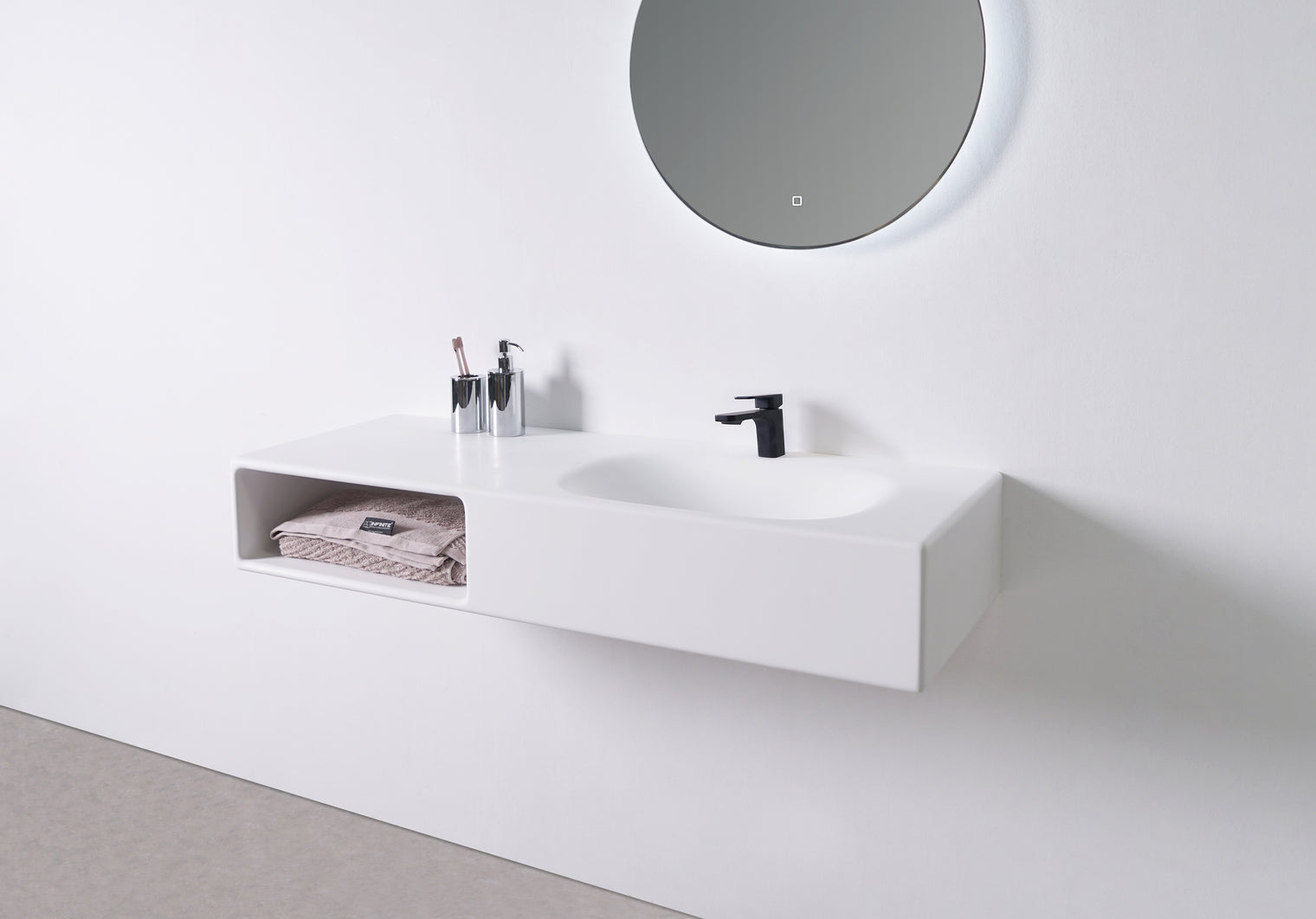 Spio WM 120R w/Shelf-WALL MOUNT WASHBASINS-訂造一體無縫洗手盆,Tailor made Washbasins,waterbasin hk, 浴室物料,浴室裝修,訂造洗手盆,浴室翻新,Bathroomware ,Bespoke bathroom,浴室配件,訂造浴室潔具,訂造浴室傢俬,香港 浴室設計 公司,best custom bathroom furniture HK, Infinite Bath