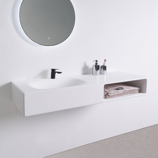 Spio WM 140L w/Shelf-WALL MOUNT WASHBASINS-訂造一體無縫洗手盆,Tailor made Washbasins,waterbasin hk, 浴室物料,浴室裝修,訂造洗手盆,浴室翻新,Bathroomware ,Bespoke bathroom,浴室配件,訂造浴室潔具,訂造浴室傢俬,香港 浴室設計 公司,best custom bathroom furniture HK, Infinite Bath