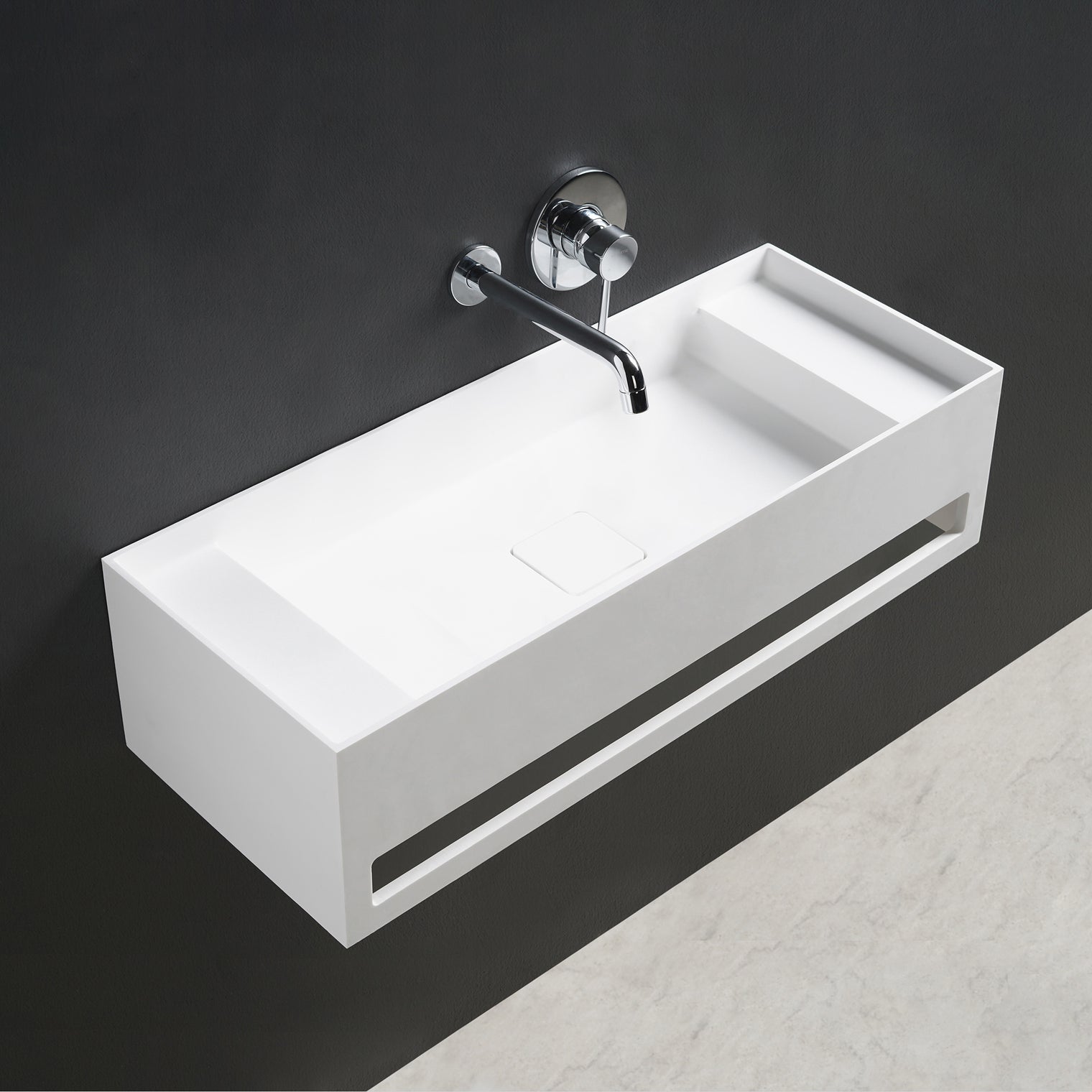 CUBE-X WM 70 w/Towel Bar & Deck-WALL MOUNT WASHBASINS-訂造一體無縫洗手盆,Tailor made Washbasins,waterbasin hk, 浴室物料,浴室裝修,訂造洗手盆,浴室翻新,Bathroomware ,Bespoke bathroom,浴室配件,訂造浴室潔具,訂造浴室傢俬,香港 浴室設計 公司,best custom bathroom furniture HK, Infinite Bath