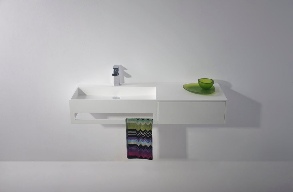 INFINITE | Pure WM 120L with Drawer | Wall Mount Washbasin | INFINITE Solid Surfaces