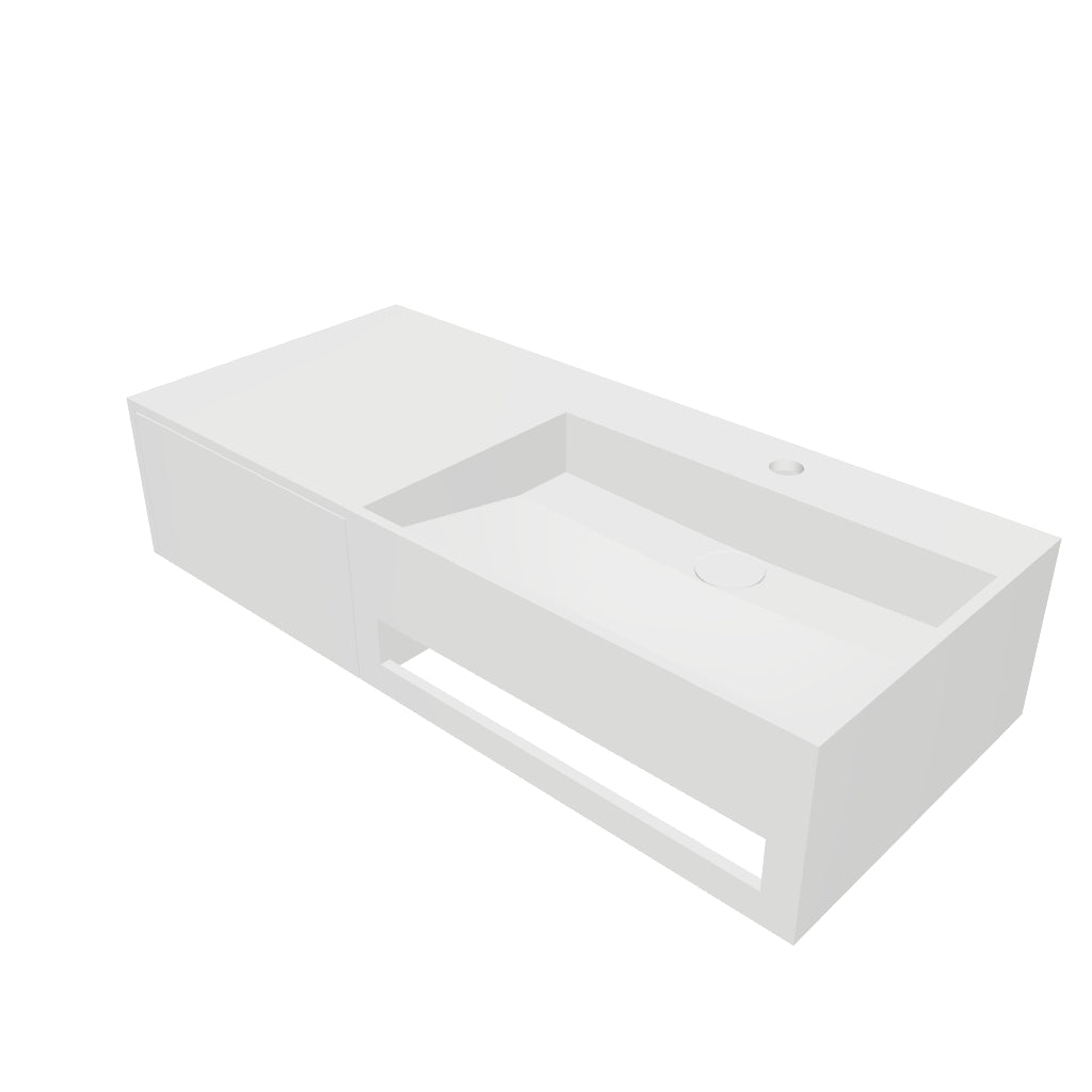 INFINITE | Pure WM 90R with Drawer | Wall Mount Washbasin | INFINITE Solid Surfaces