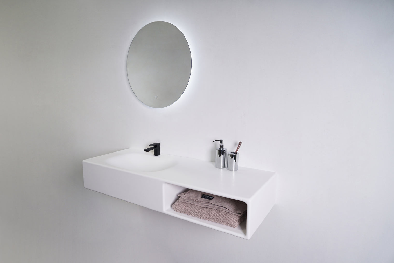 Spio WM 120L w/Shelf-WALL MOUNT WASHBASINS-訂造一體無縫洗手盆,Tailor made Washbasins,waterbasin hk, 浴室物料,浴室裝修,訂造洗手盆,浴室翻新,Bathroomware ,Bespoke bathroom,浴室配件,訂造浴室潔具,訂造浴室傢俬,香港 浴室設計 公司,best custom bathroom furniture HK, Infinite Bath