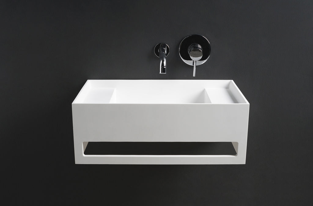 INFINITE | CUBE-X WM 50 with Towel Bar & Deck | Wall Mount Washbasin | INFINITE Solid Surfaces