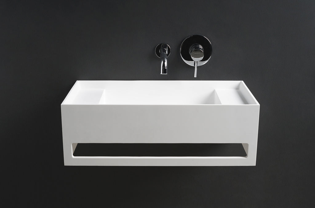 INFINITE | CUBE-X WM 60 with Towel Bar & Deck | Wall Mount Washbasin | INFINITE Solid Surfaces