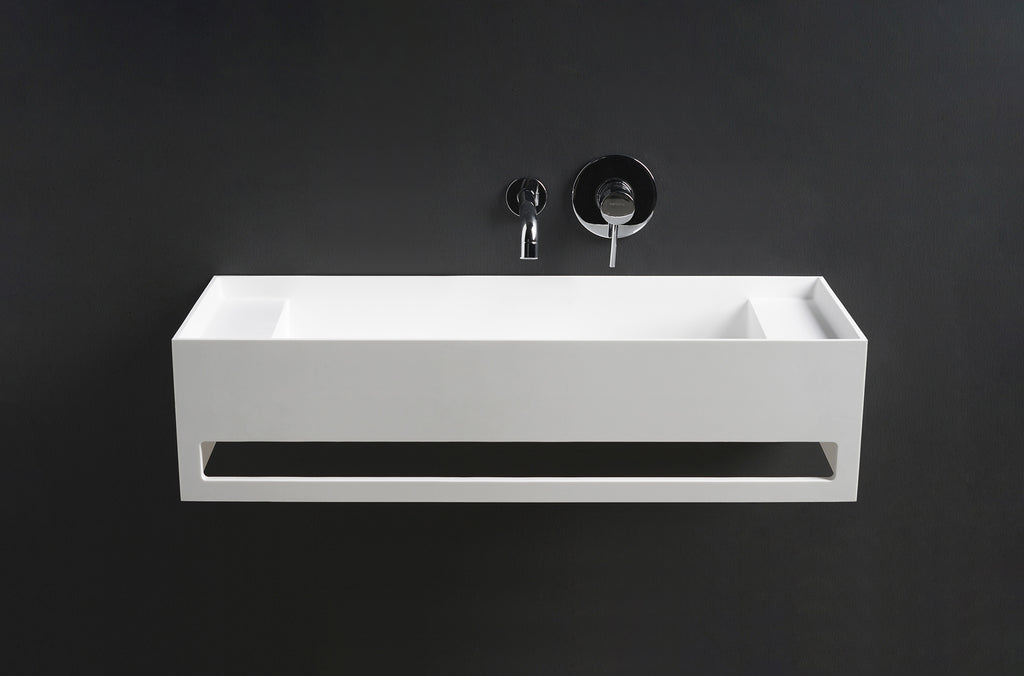 INFINITE | CUBE-X WM 90 with Towel Bar & Deck | Wall Mount Washbasin | INFINITE Solid Surfaces