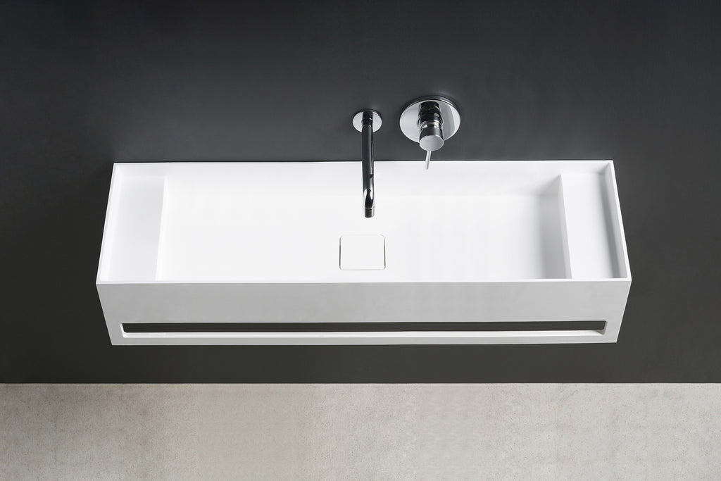 INFINITE | CUBE-X WM 100 with Towel Bar & Deck | Wall Mount Washbasin | INFINITE Solid Surfaces