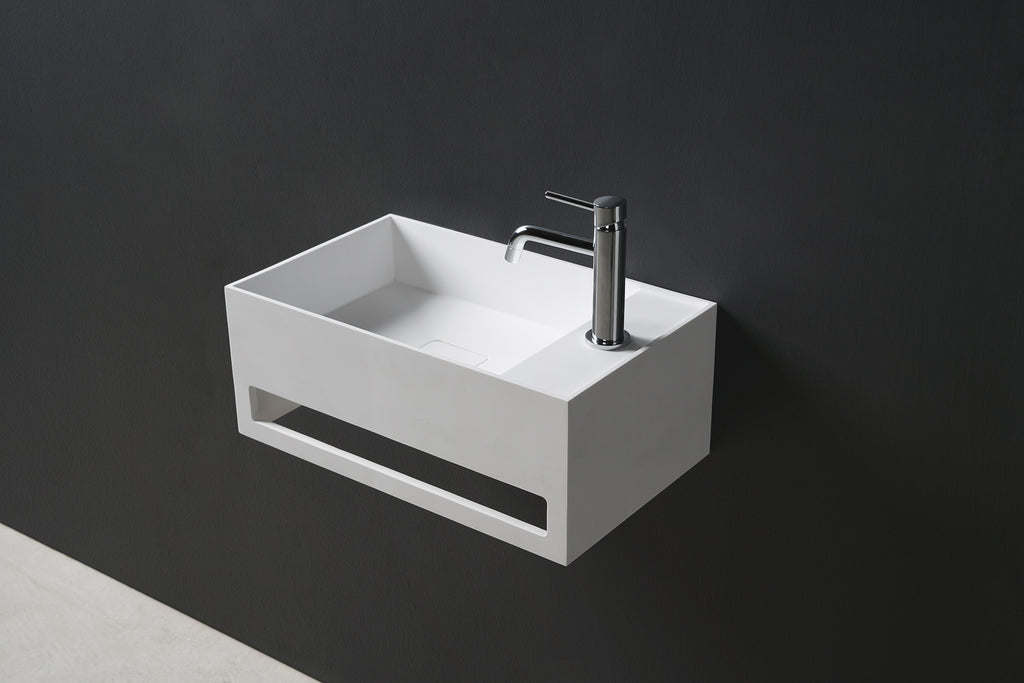 INFINITE | CUBE-X WM 50R with Towel Bar | Wall Mount Washbasin | INFINITE Solid Surfaces