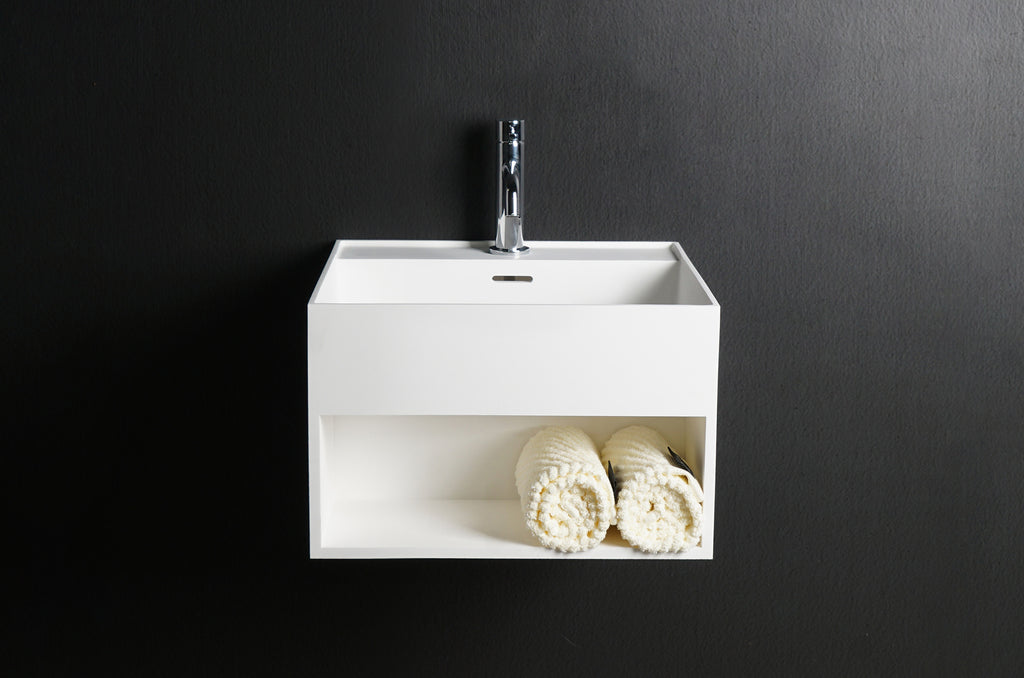 INFINITE | CUBE-X WM 30 with Shelf | Wall Mount Washbasin | INFINITE Solid Surfaces