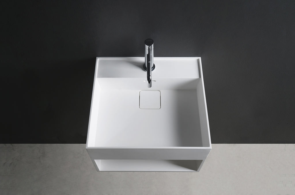 INFINITE | CUBE-X WM 40 with Shelf | Wall Mount Washbasin | INFINITE Solid Surfaces