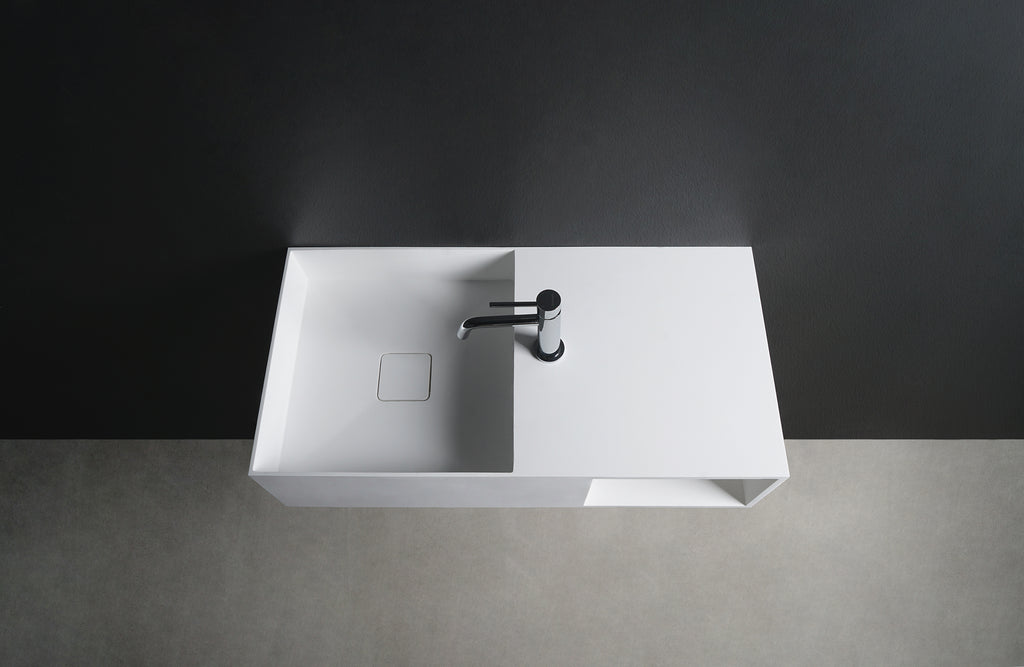 INFINITE | CUBE-X WM 80L with Shelf | Wall Mount Washbasin | INFINITE Solid Surfaces