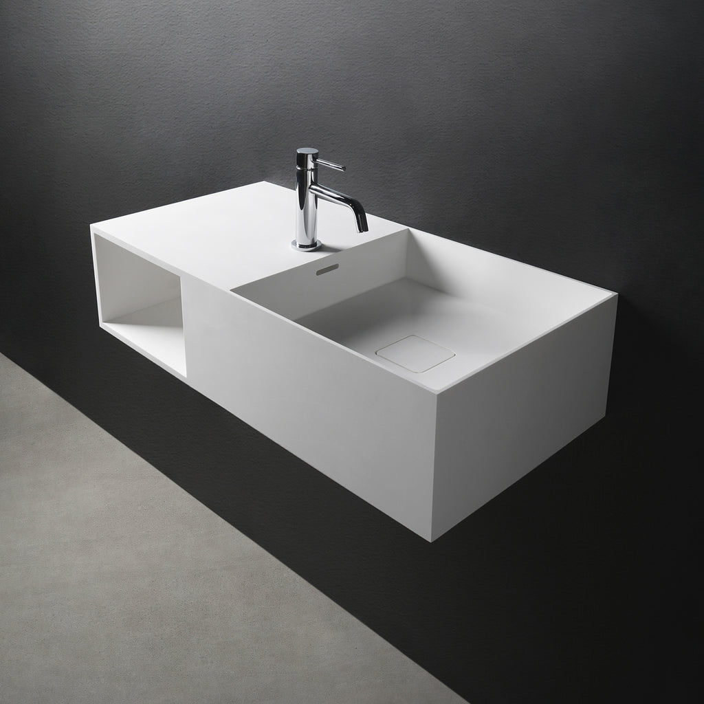 INFINITE | CUBE-X WM 80R with Shelf | Wall Mount Washbasin | INFINITE Solid Surfaces