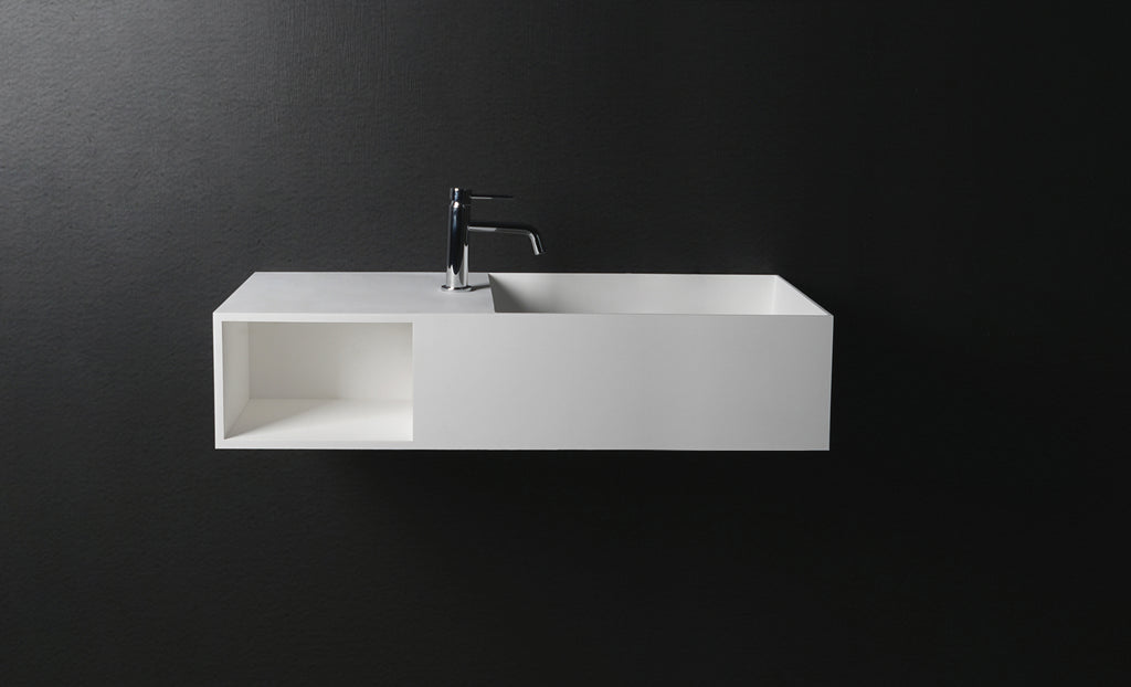 INFINITE | CUBE-X WM 100R with Shelf | Wall Mount Washbasin | INFINITE Solid Surfaces