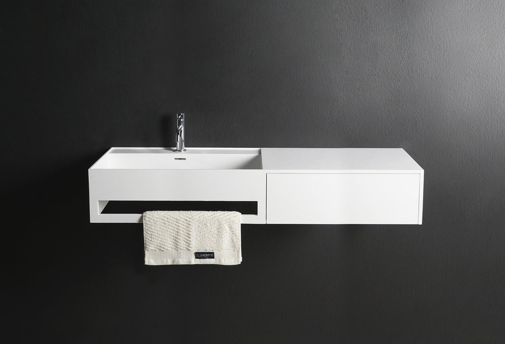 INFINITE | CUBE-X WM 120L with Drawer | Wall Mount Washbasin | INFINITE Solid Surfaces