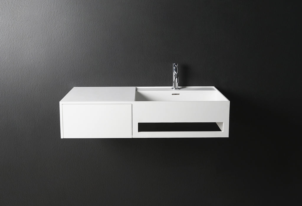 INFINITE | CUBE-X WM 90R with Drawer | Wall Mount Washbasin | INFINITE Solid Surfaces