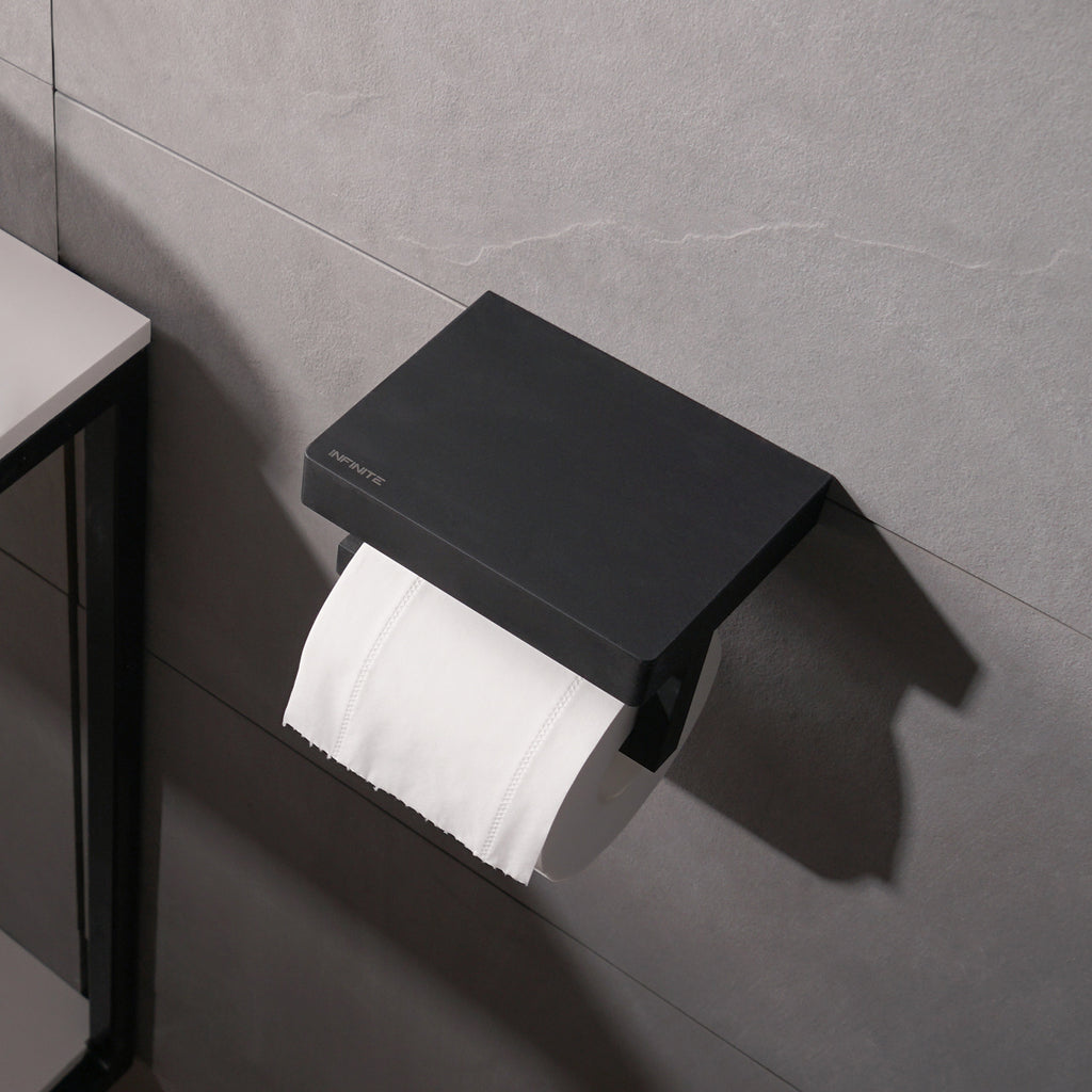 INFINITE | WIEN Toilet Roll Holder with Shelf | Zinc base, Brass pipe