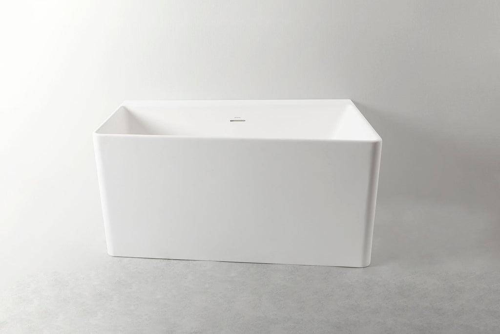 Venice 120L Freestanding Designer Rounded Rectangle Solid Surfaces Back-To-Wall Bathtub Venice系列1米2圓角長方型人造石設計師獨立靠牆式浴缸採用特別溢水設計
