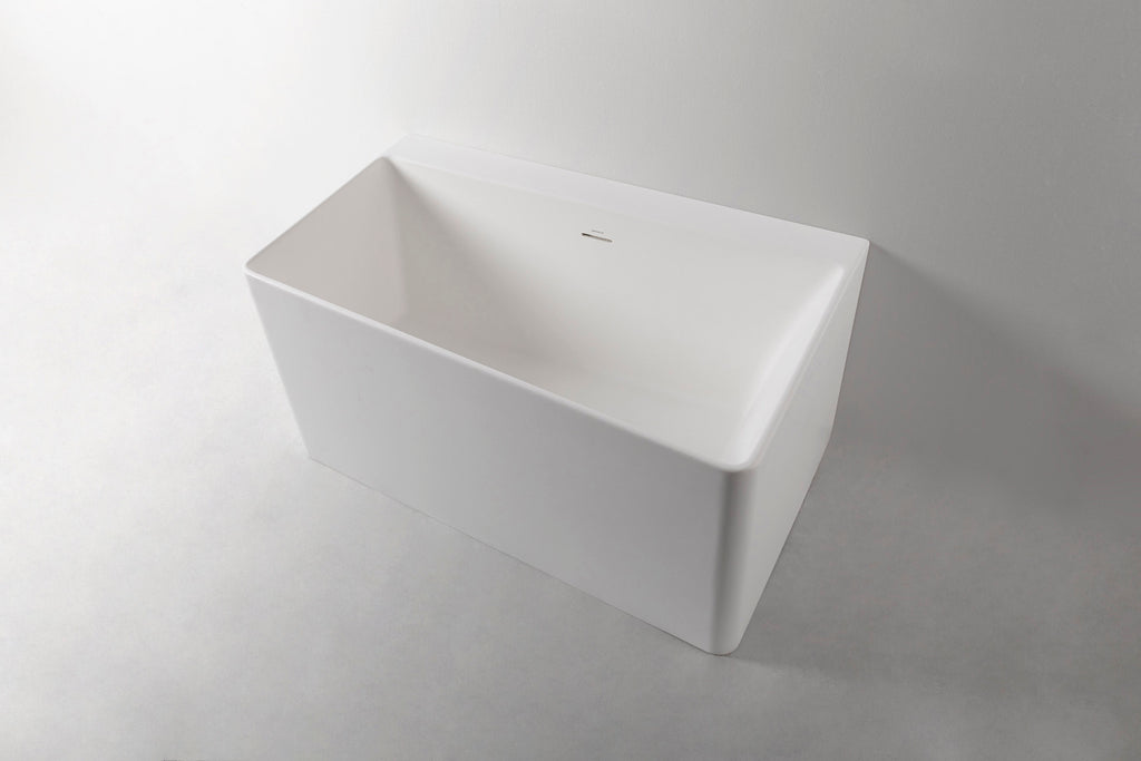 Venice 120L Freestanding Designer Rounded Rectangle Solid Surfaces Back-To-Wall Bathtub Venice系列1米2圓角長方型人造石設計師獨立靠牆式浴缸採用特別溢水設計