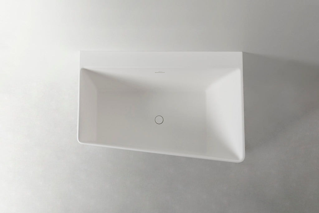Venice 120L Freestanding Designer Rounded Rectangle Solid Surfaces Back-To-Wall Bathtub Venice系列1米2圓角長方型人造石設計師獨立靠牆式浴缸採用特別溢水設計