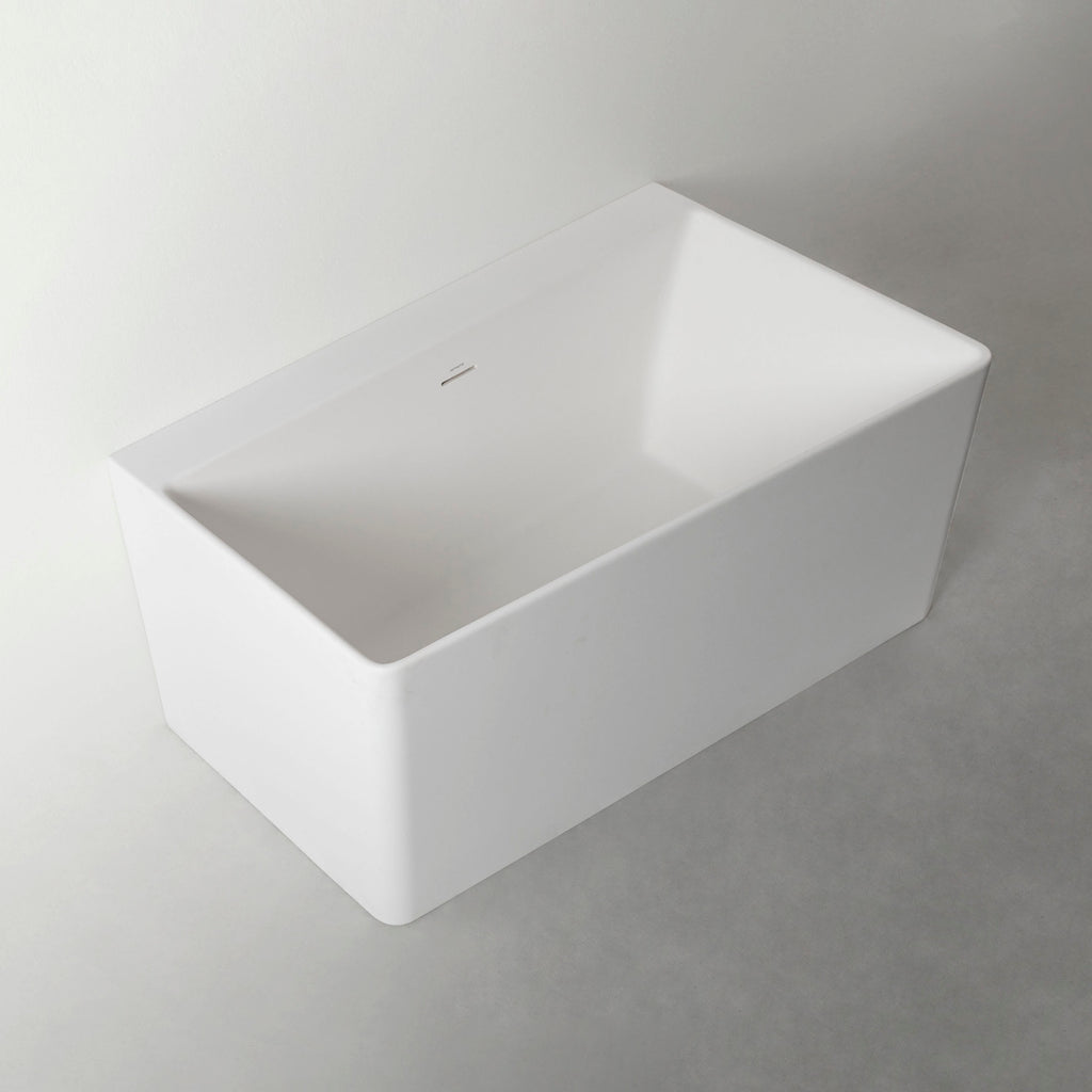 Venice 120L Freestanding Designer Rounded Rectangle Solid Surfaces Back-To-Wall Bathtub Venice系列1米2圓角長方型人造石設計師獨立靠牆式浴缸採用特別溢水設計